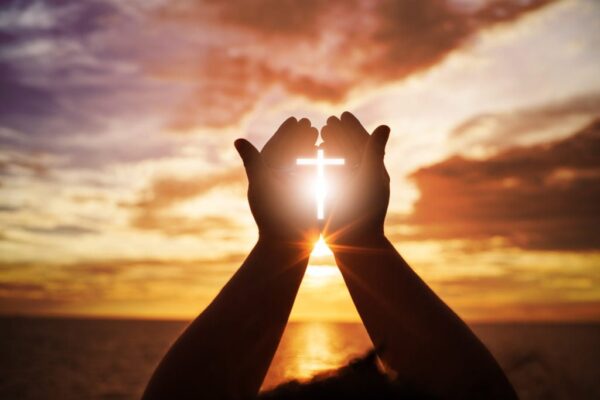 Human hands open palm up worship. Eucharist Therapy Bless God He