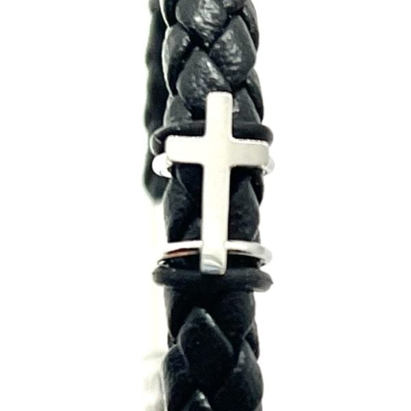 Men's Cross Braided Leather Cord Bracelet
